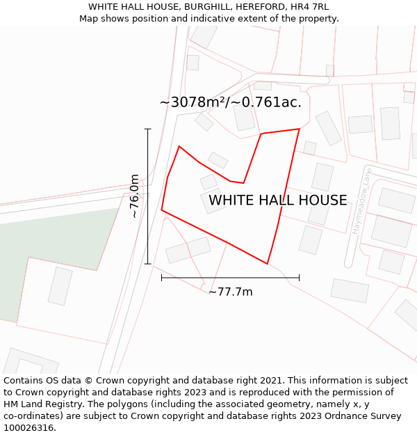 WHITE HALL HOUSE, BURGHILL, HEREFORD, HR4 7RL: Plot and title map