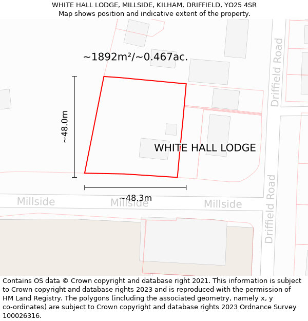 WHITE HALL LODGE, MILLSIDE, KILHAM, DRIFFIELD, YO25 4SR: Plot and title map