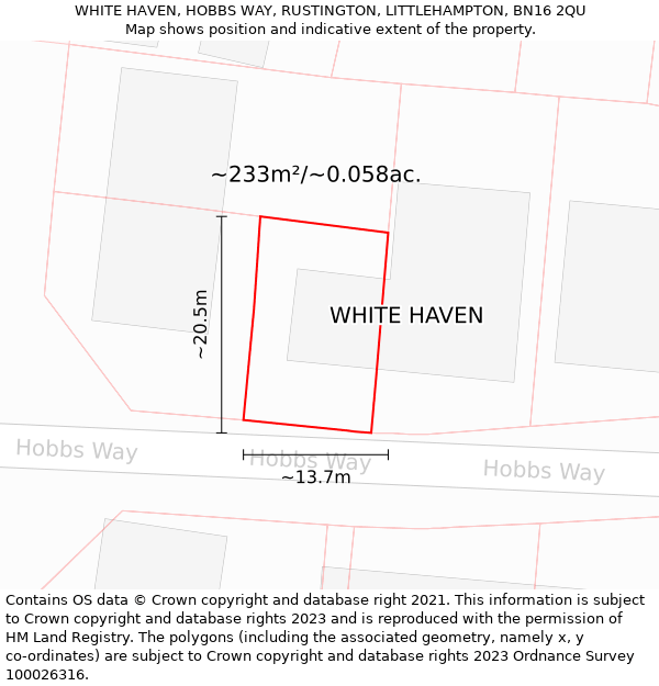 WHITE HAVEN, HOBBS WAY, RUSTINGTON, LITTLEHAMPTON, BN16 2QU: Plot and title map