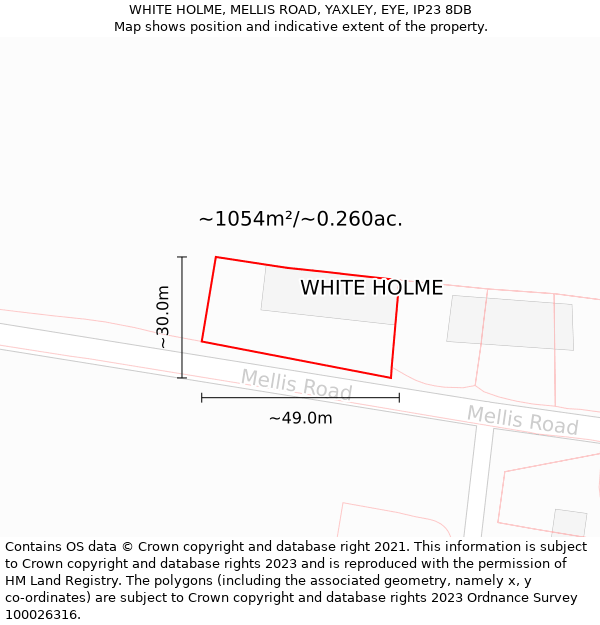 WHITE HOLME, MELLIS ROAD, YAXLEY, EYE, IP23 8DB: Plot and title map