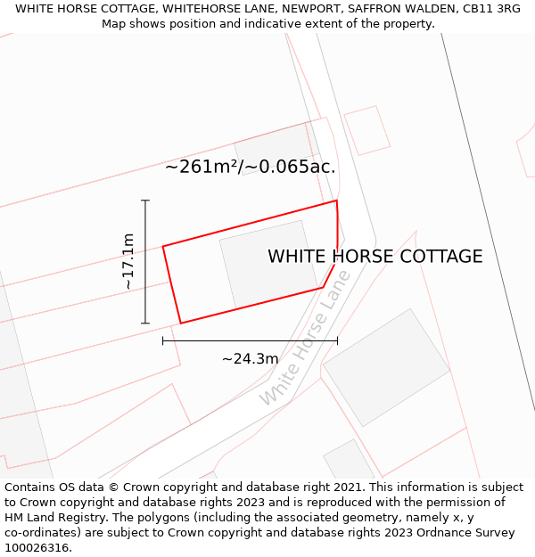 WHITE HORSE COTTAGE, WHITEHORSE LANE, NEWPORT, SAFFRON WALDEN, CB11 3RG: Plot and title map