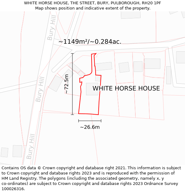 WHITE HORSE HOUSE, THE STREET, BURY, PULBOROUGH, RH20 1PF: Plot and title map