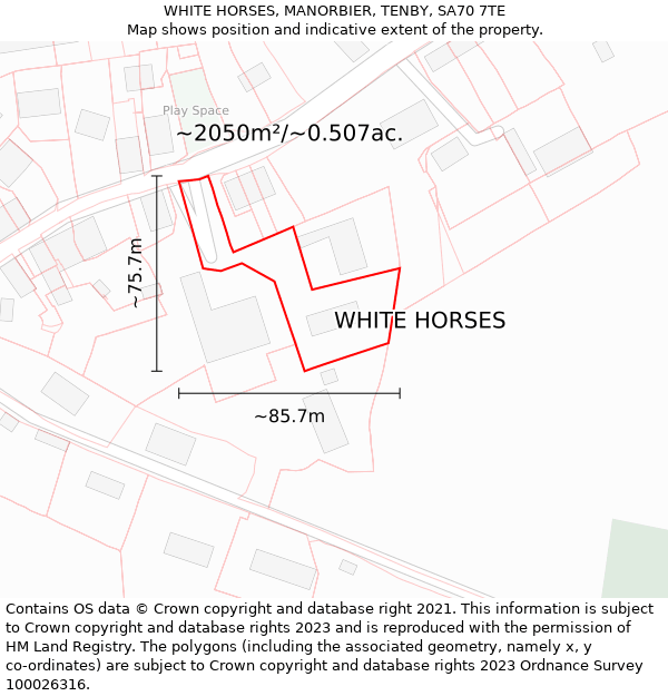 WHITE HORSES, MANORBIER, TENBY, SA70 7TE: Plot and title map