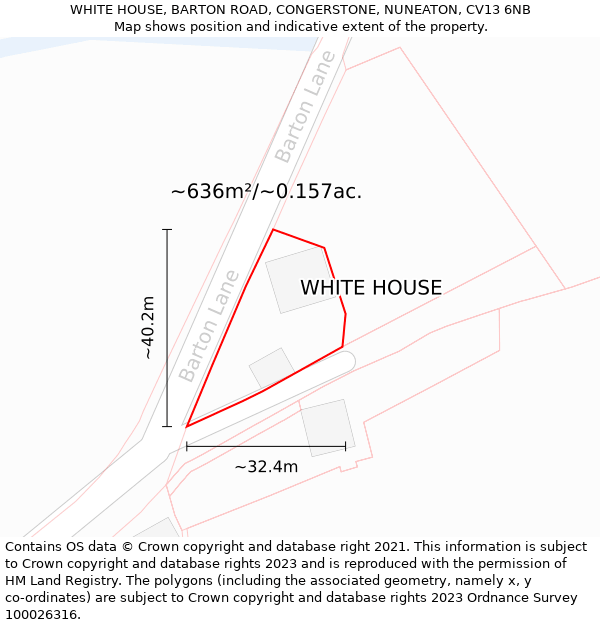 WHITE HOUSE, BARTON ROAD, CONGERSTONE, NUNEATON, CV13 6NB: Plot and title map