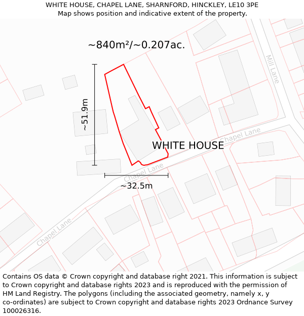 WHITE HOUSE, CHAPEL LANE, SHARNFORD, HINCKLEY, LE10 3PE: Plot and title map