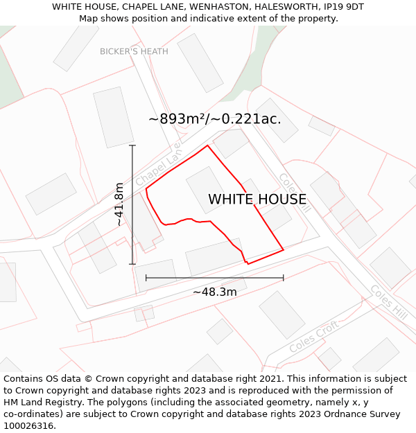 WHITE HOUSE, CHAPEL LANE, WENHASTON, HALESWORTH, IP19 9DT: Plot and title map