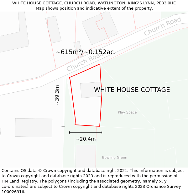 WHITE HOUSE COTTAGE, CHURCH ROAD, WATLINGTON, KING'S LYNN, PE33 0HE: Plot and title map