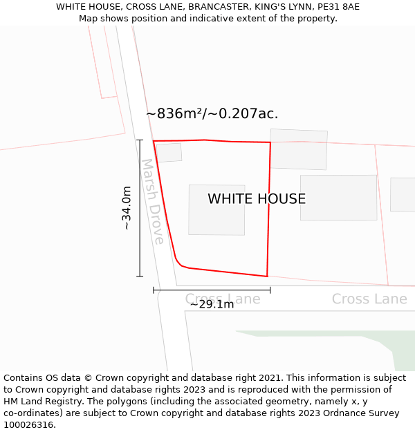 WHITE HOUSE, CROSS LANE, BRANCASTER, KING'S LYNN, PE31 8AE: Plot and title map