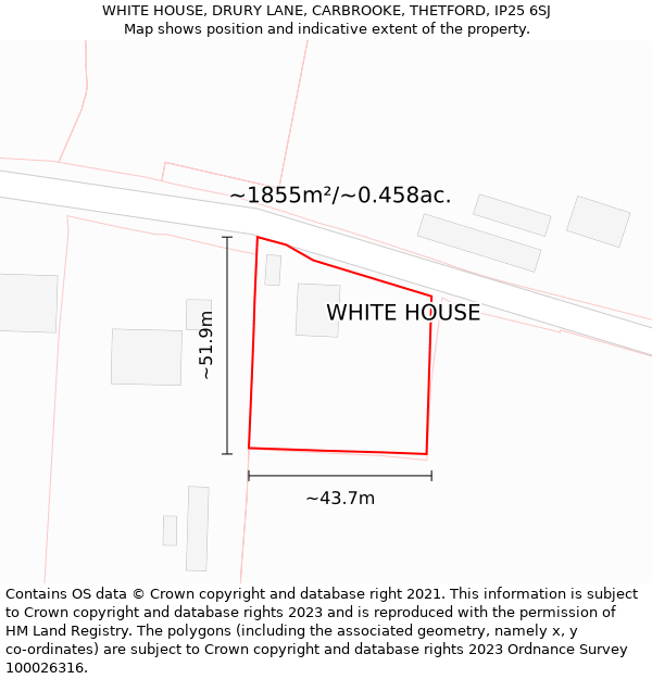 WHITE HOUSE, DRURY LANE, CARBROOKE, THETFORD, IP25 6SJ: Plot and title map
