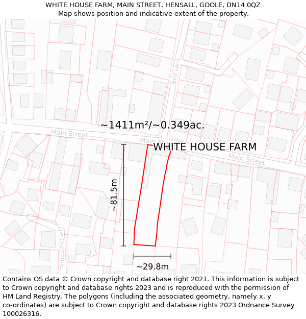 WHITE HOUSE FARM, MAIN STREET, HENSALL, GOOLE, DN14 0QZ: Plot and title map