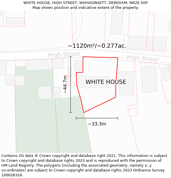 WHITE HOUSE, HIGH STREET, WHISSONSETT, DEREHAM, NR20 5AP: Plot and title map