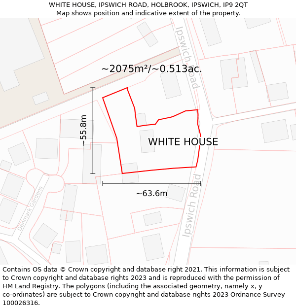 WHITE HOUSE, IPSWICH ROAD, HOLBROOK, IPSWICH, IP9 2QT: Plot and title map