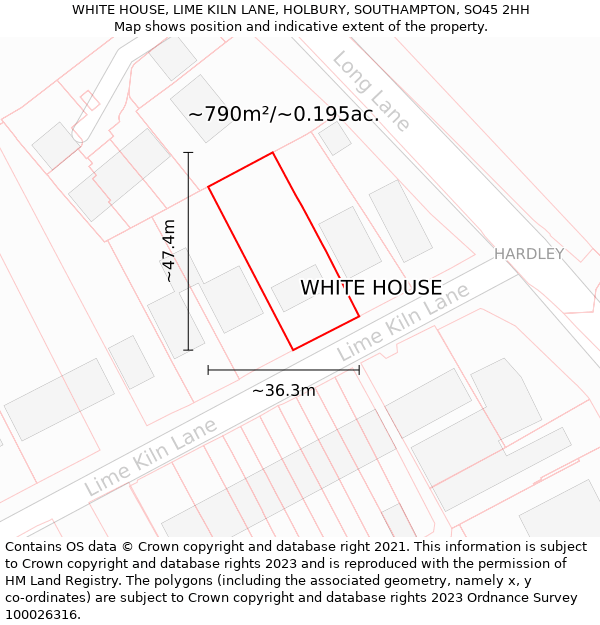 WHITE HOUSE, LIME KILN LANE, HOLBURY, SOUTHAMPTON, SO45 2HH: Plot and title map