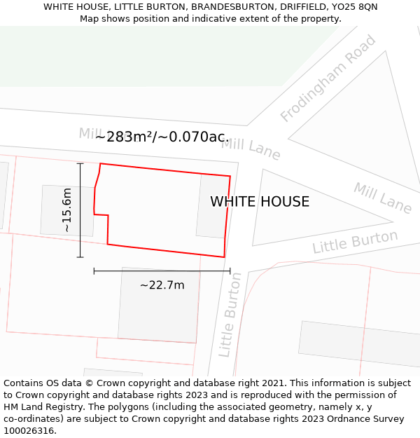 WHITE HOUSE, LITTLE BURTON, BRANDESBURTON, DRIFFIELD, YO25 8QN: Plot and title map
