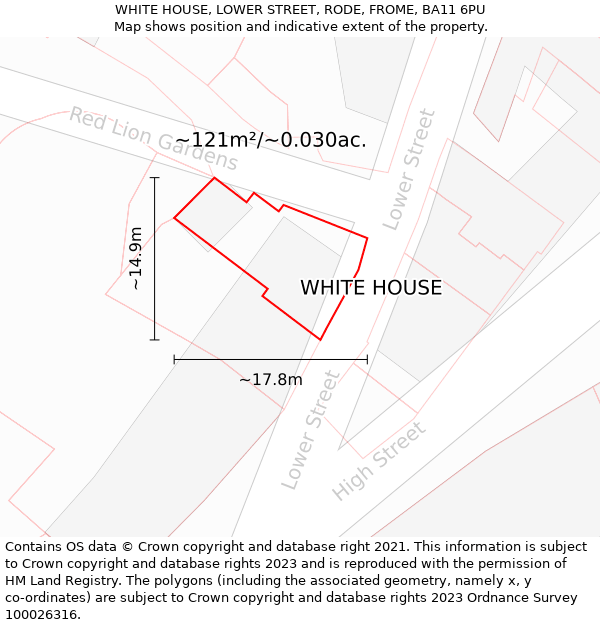 WHITE HOUSE, LOWER STREET, RODE, FROME, BA11 6PU: Plot and title map