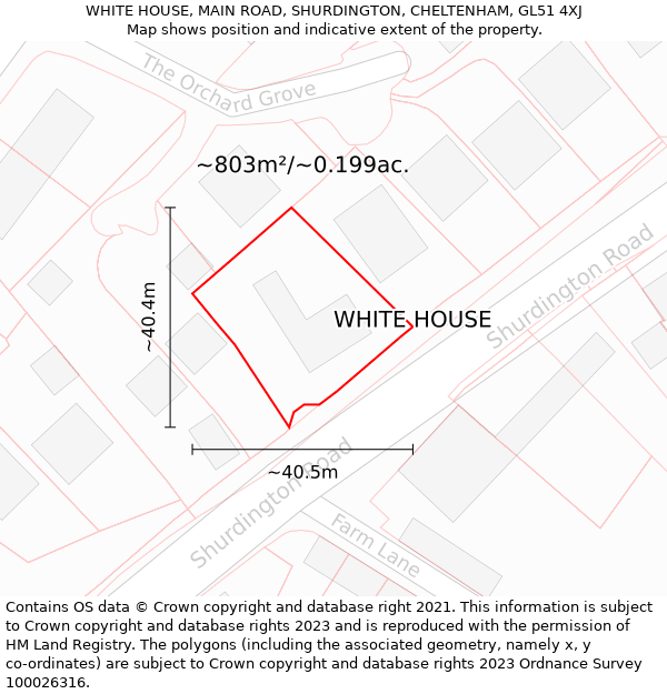WHITE HOUSE, MAIN ROAD, SHURDINGTON, CHELTENHAM, GL51 4XJ: Plot and title map