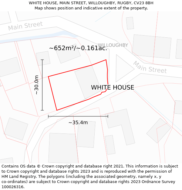 WHITE HOUSE, MAIN STREET, WILLOUGHBY, RUGBY, CV23 8BH: Plot and title map