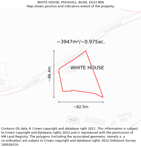 WHITE HOUSE, POUGHILL, BUDE, EX23 9EN: Plot and title map
