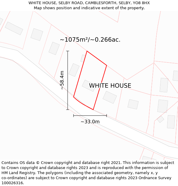 WHITE HOUSE, SELBY ROAD, CAMBLESFORTH, SELBY, YO8 8HX: Plot and title map