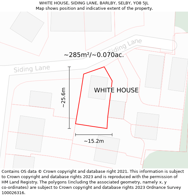 WHITE HOUSE, SIDING LANE, BARLBY, SELBY, YO8 5JL: Plot and title map