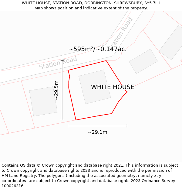 WHITE HOUSE, STATION ROAD, DORRINGTON, SHREWSBURY, SY5 7LH: Plot and title map