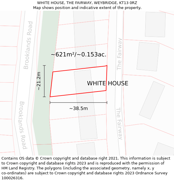 WHITE HOUSE, THE FAIRWAY, WEYBRIDGE, KT13 0RZ: Plot and title map