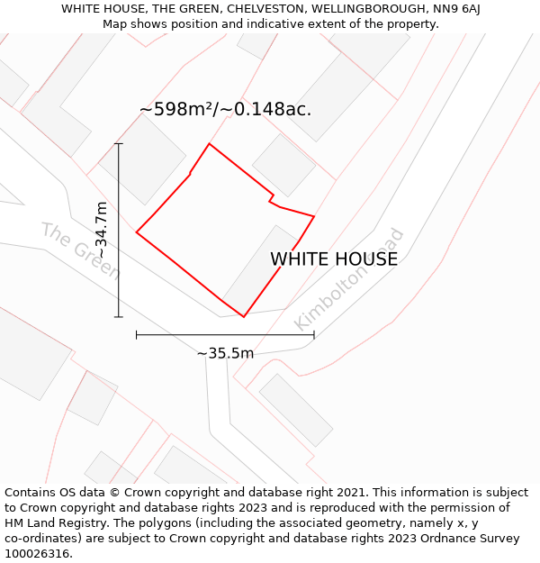 WHITE HOUSE, THE GREEN, CHELVESTON, WELLINGBOROUGH, NN9 6AJ: Plot and title map