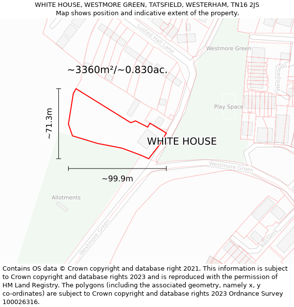 WHITE HOUSE, WESTMORE GREEN, TATSFIELD, WESTERHAM, TN16 2JS: Plot and title map