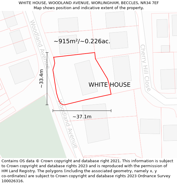WHITE HOUSE, WOODLAND AVENUE, WORLINGHAM, BECCLES, NR34 7EF: Plot and title map