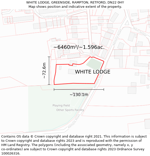 WHITE LODGE, GREENSIDE, RAMPTON, RETFORD, DN22 0HY: Plot and title map