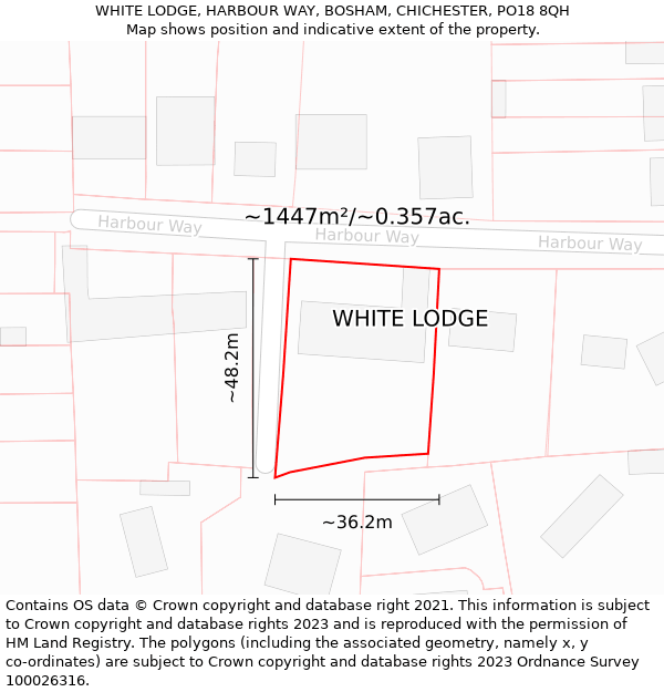 WHITE LODGE, HARBOUR WAY, BOSHAM, CHICHESTER, PO18 8QH: Plot and title map