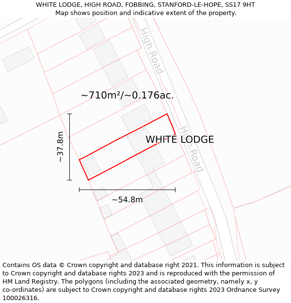 WHITE LODGE, HIGH ROAD, FOBBING, STANFORD-LE-HOPE, SS17 9HT: Plot and title map