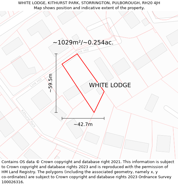 WHITE LODGE, KITHURST PARK, STORRINGTON, PULBOROUGH, RH20 4JH: Plot and title map