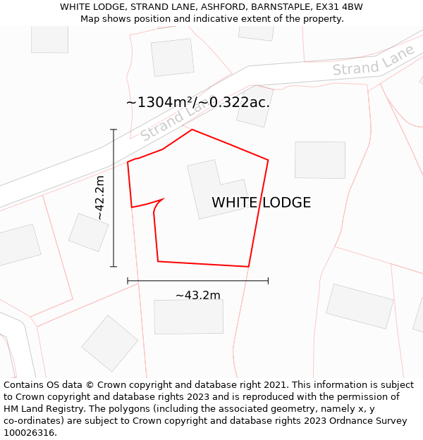 WHITE LODGE, STRAND LANE, ASHFORD, BARNSTAPLE, EX31 4BW: Plot and title map