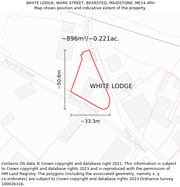 WHITE LODGE, WARE STREET, BEARSTED, MAIDSTONE, ME14 4PH: Plot and title map