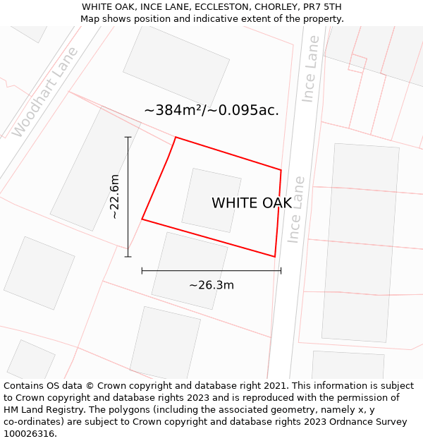 WHITE OAK, INCE LANE, ECCLESTON, CHORLEY, PR7 5TH: Plot and title map