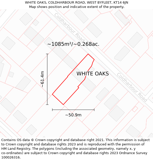 WHITE OAKS, COLDHARBOUR ROAD, WEST BYFLEET, KT14 6JN: Plot and title map