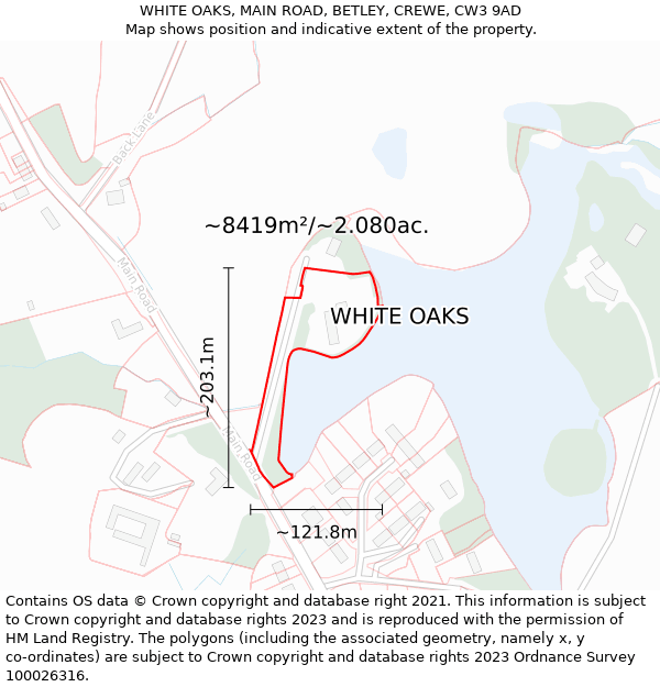 WHITE OAKS, MAIN ROAD, BETLEY, CREWE, CW3 9AD: Plot and title map