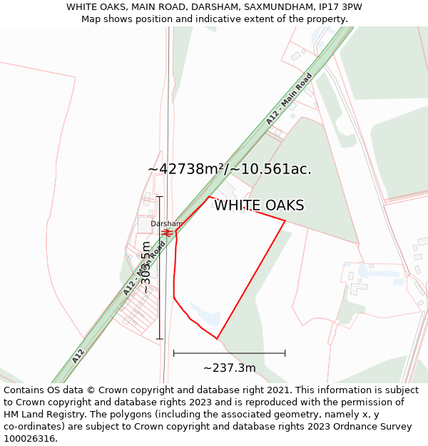 WHITE OAKS, MAIN ROAD, DARSHAM, SAXMUNDHAM, IP17 3PW: Plot and title map