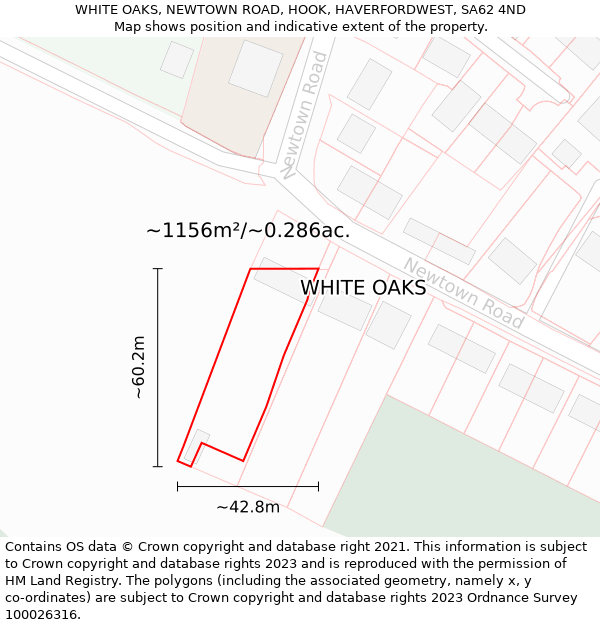 WHITE OAKS, NEWTOWN ROAD, HOOK, HAVERFORDWEST, SA62 4ND: Plot and title map