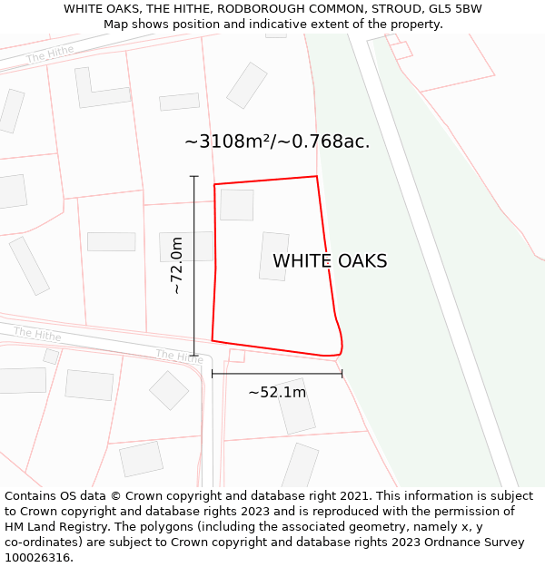 WHITE OAKS, THE HITHE, RODBOROUGH COMMON, STROUD, GL5 5BW: Plot and title map