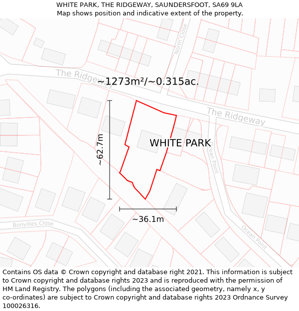 WHITE PARK, THE RIDGEWAY, SAUNDERSFOOT, SA69 9LA: Plot and title map