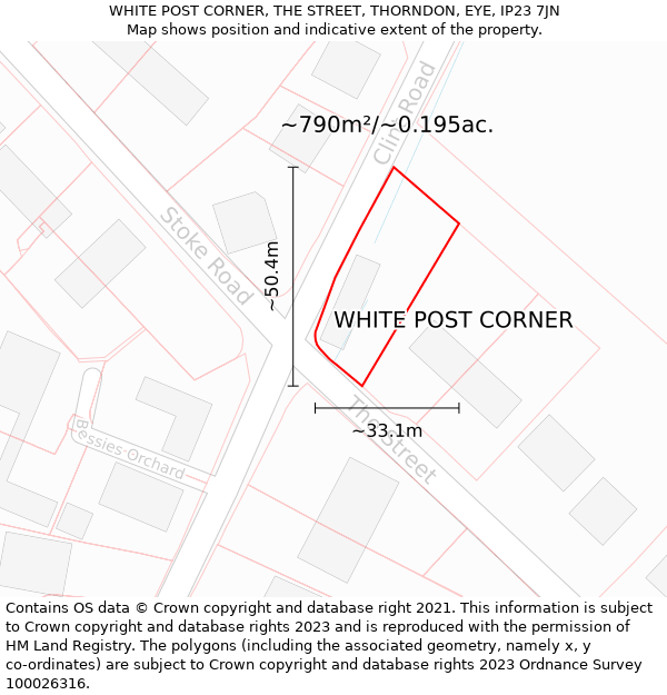 WHITE POST CORNER, THE STREET, THORNDON, EYE, IP23 7JN: Plot and title map