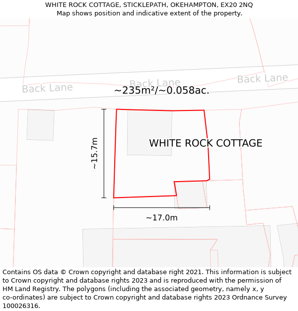 WHITE ROCK COTTAGE, STICKLEPATH, OKEHAMPTON, EX20 2NQ: Plot and title map