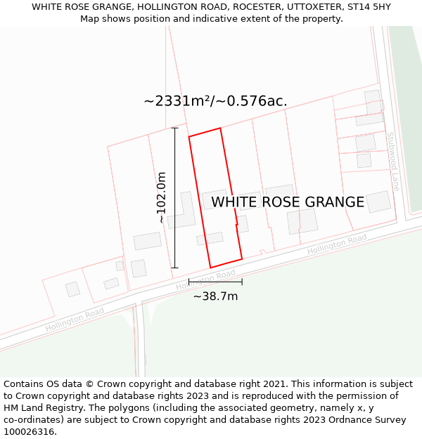 WHITE ROSE GRANGE, HOLLINGTON ROAD, ROCESTER, UTTOXETER, ST14 5HY: Plot and title map