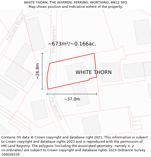 WHITE THORN, THE WARREN, FERRING, WORTHING, BN12 5PQ: Plot and title map