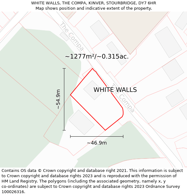 WHITE WALLS, THE COMPA, KINVER, STOURBRIDGE, DY7 6HR: Plot and title map
