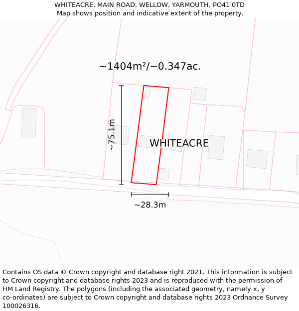 WHITEACRE, MAIN ROAD, WELLOW, YARMOUTH, PO41 0TD: Plot and title map