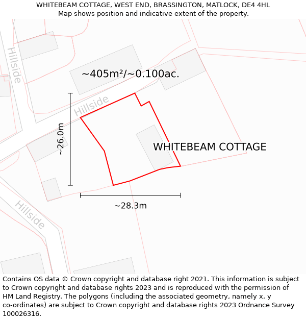 WHITEBEAM COTTAGE, WEST END, BRASSINGTON, MATLOCK, DE4 4HL: Plot and title map