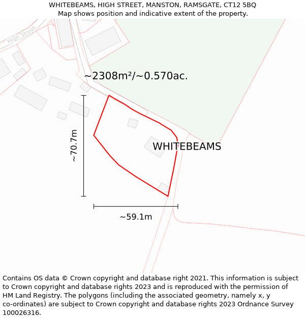 WHITEBEAMS, HIGH STREET, MANSTON, RAMSGATE, CT12 5BQ: Plot and title map